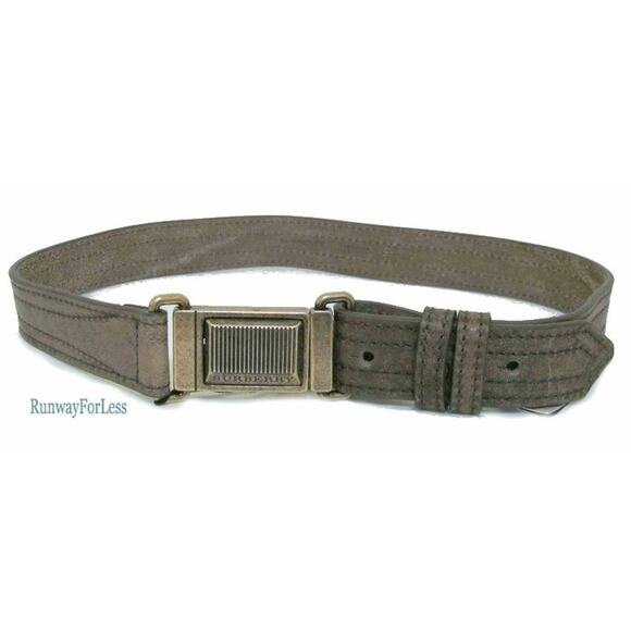Italy New $325 BURBERRY Women\'s Dubois Flax Leather Belt Military Logo US28 EU70